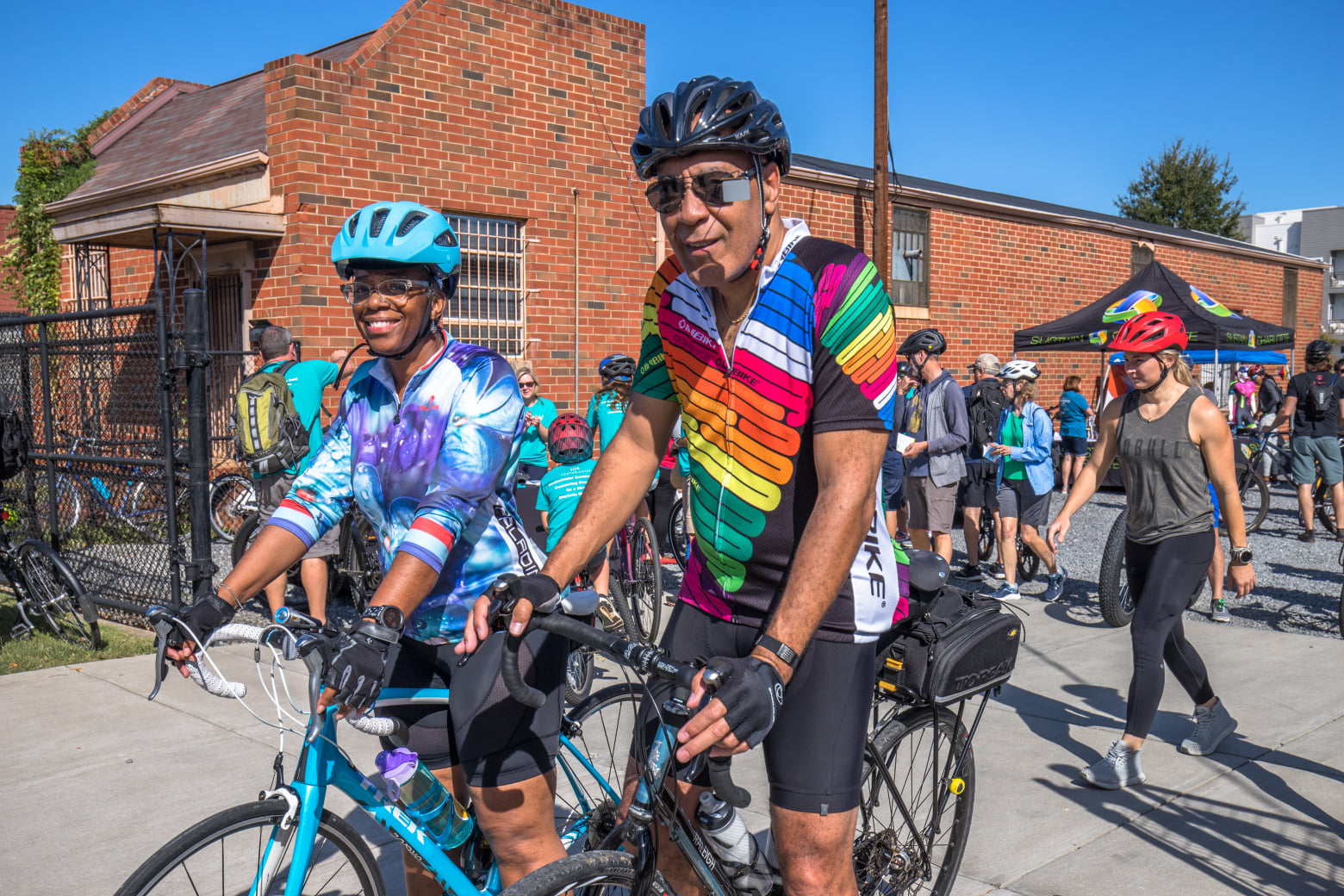 People on bikes in costume at Biketoberfest
