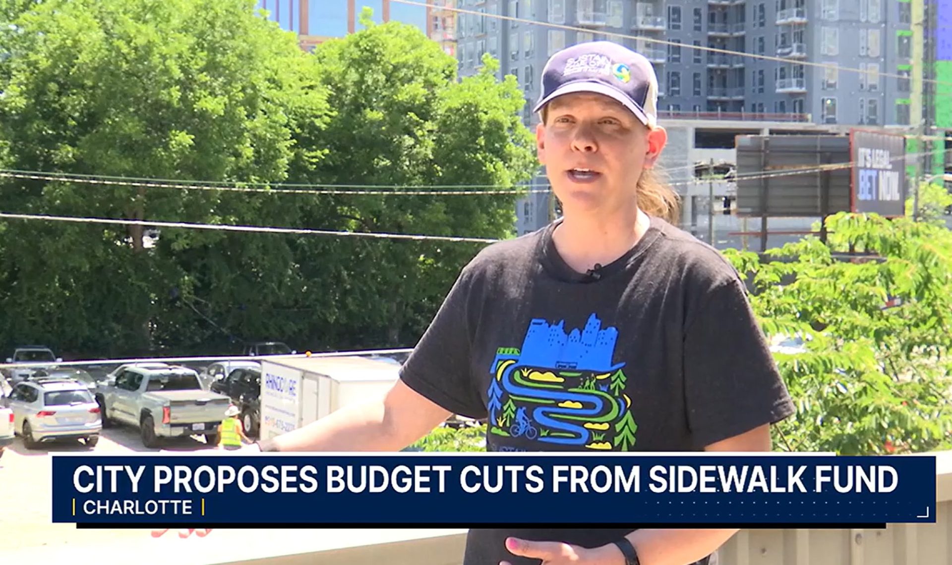 Meg Fencil speaking about sidewalk funding on TV